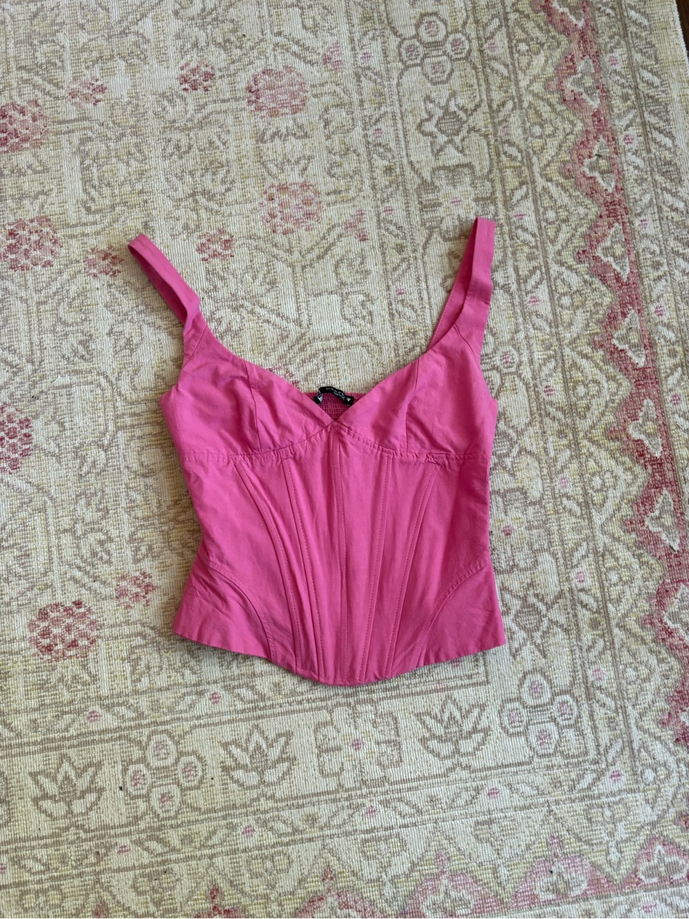 Zara Hot Pink Corset-Style Tank Bodysuit
